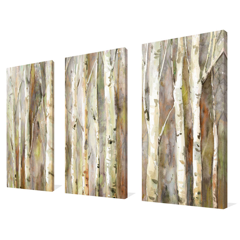 Birch Path - Reproduction d'art sur toile tendue à pièces multiples, H 24 po x l 36 po x P 0,75 po