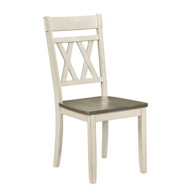 Ensemble de 2 chaises d'appoint de salle à manger Oma, dossier blanc antique, siège gris, Blanc antique