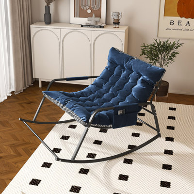 Rocking Chair With Storage, Cushions & Armrests, All-Season Comfort Lounge Recliner, Breathable Ergonomic Lounge Chair For Bedroom, Living Room, Patio, Garden