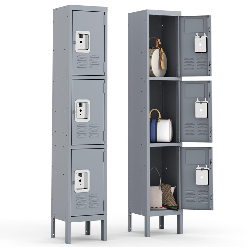 Gray Steel Lockable 3-Door Office Storage Locker