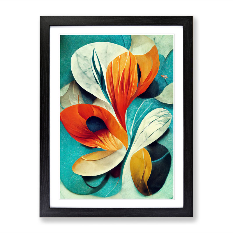 XV1022-3640X Pretty Abstract Floral No.4 - Print, White, 48cm H x 36cm W, Black Framed