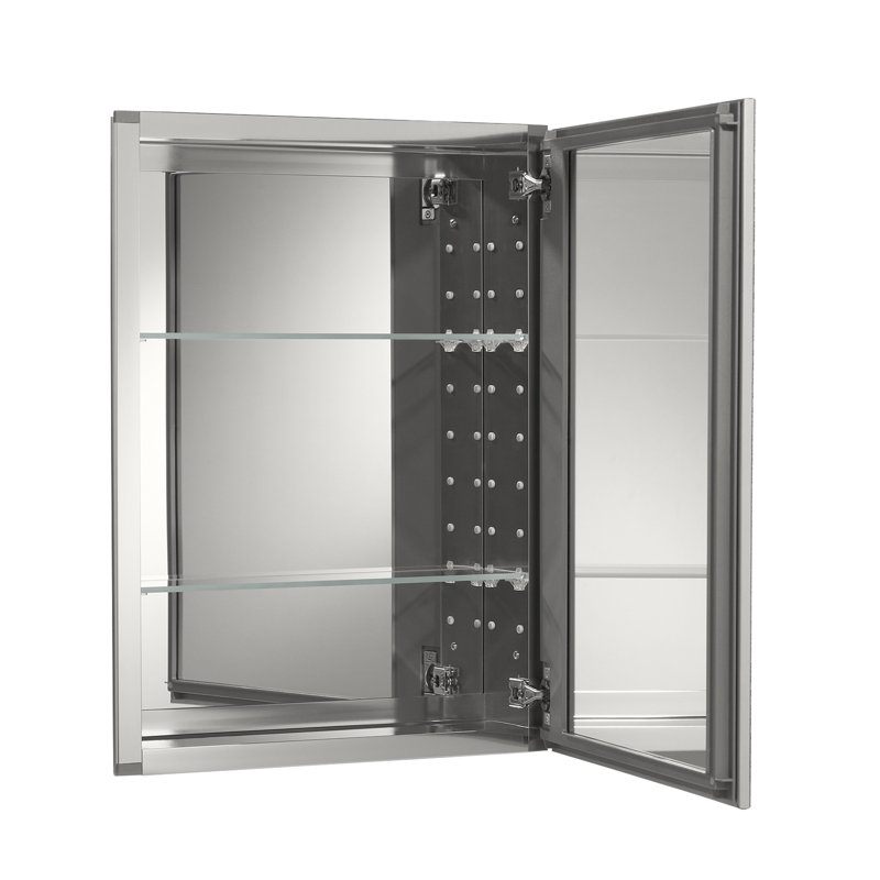 Silver Framed Aluminum Medicine Cabinet with Adjustable Shelves