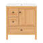 Meuble-lavabo 30 po à grain de bois avec lavabo en céramique, pieds en bois massif, tablette réglable, porte et tiroirs à fermeture en douceur, support de rangement, conception à dossier ouvert