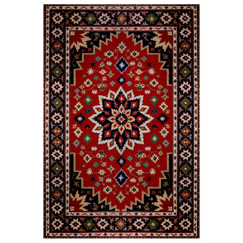 Kaia Collection Digital Print Cotton-Polyester Burgundy Multicolor Floral Rug, Rectangle 4' x 7'3"