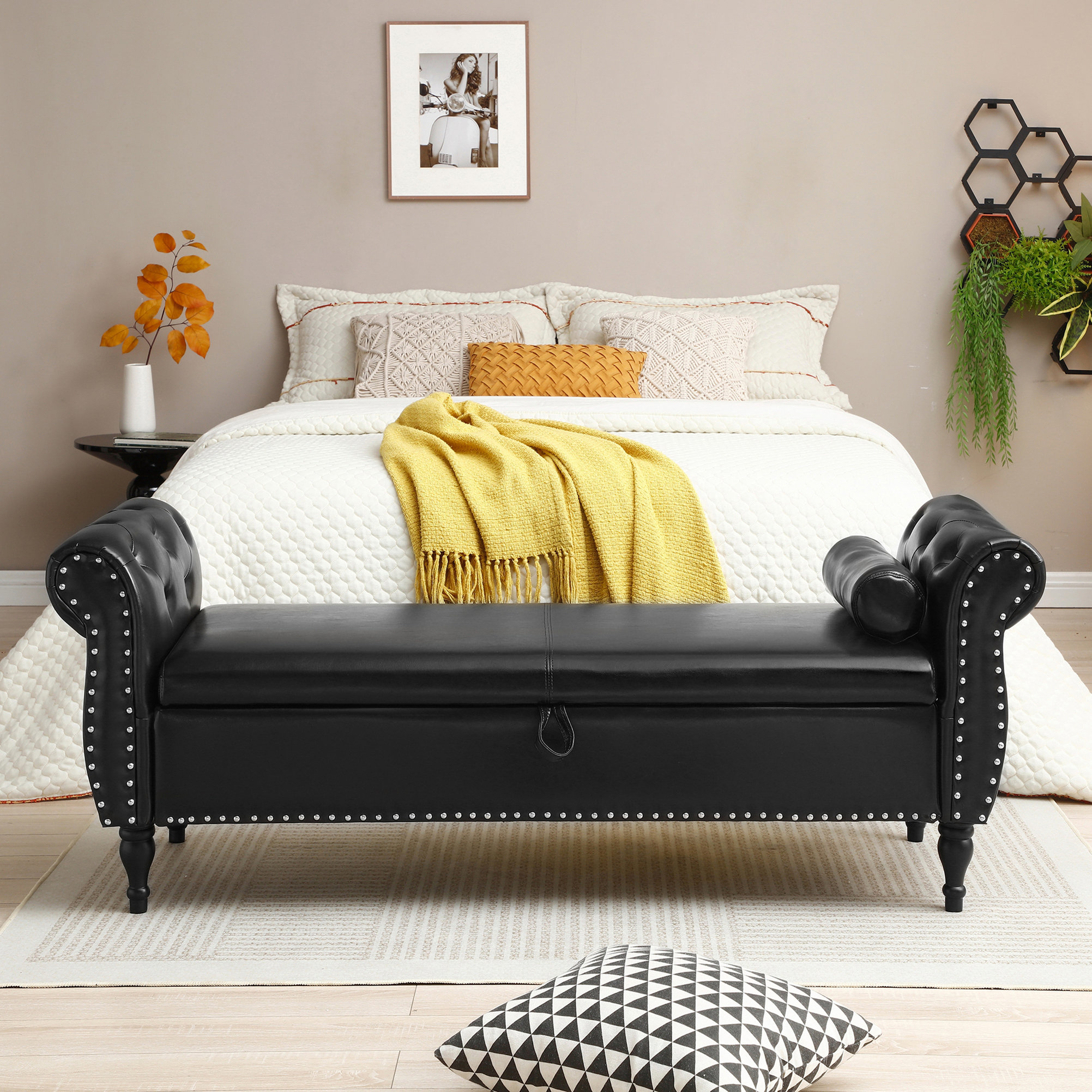 Queen size best sale bed bench