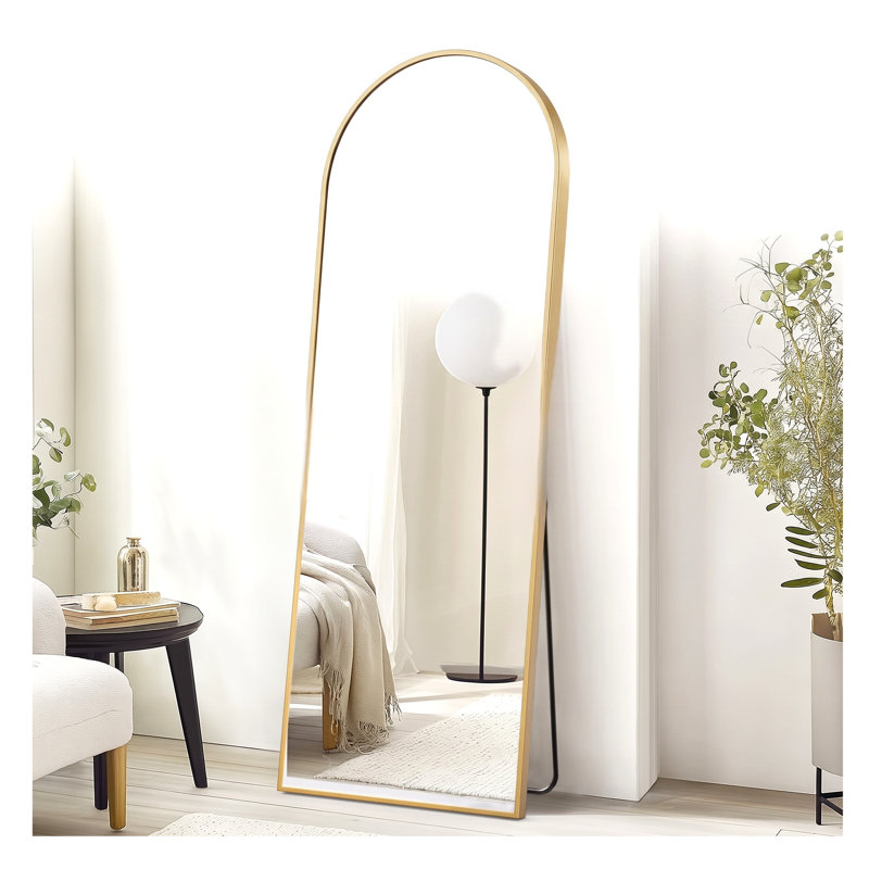Miroir de plancher pleine longueur en aluminium et miroir mural Nano, Doré, Arche
