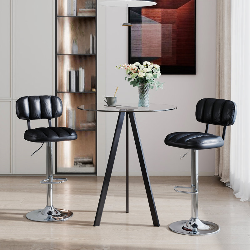 Ensemble de bar moderne, table en verre de 31,5 po + 2/4 tabourets en polyuréthane pour îlot de cuisine, Noir/gris