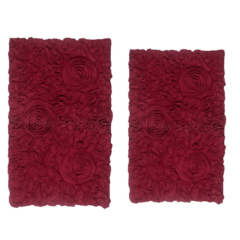 Tapis 100% coton lavable à la machine de la collection Bell Flower (ensemble de 2), Rouge