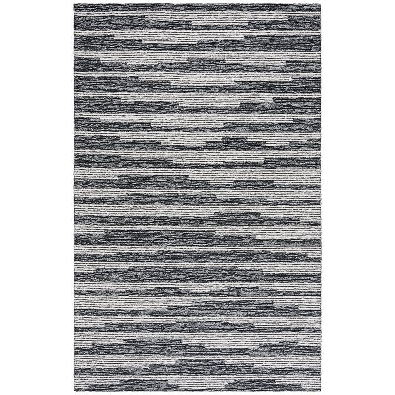 Doralia Ebony Hand Tufted Wool Cotton Rug in Black/Ivory, Rectangle 6' x 9'