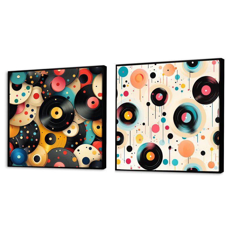 Chrys - Ensemble de 2 collages carrés à formes abstraites, Cadre flottant noir, H 16 po x l 33 po