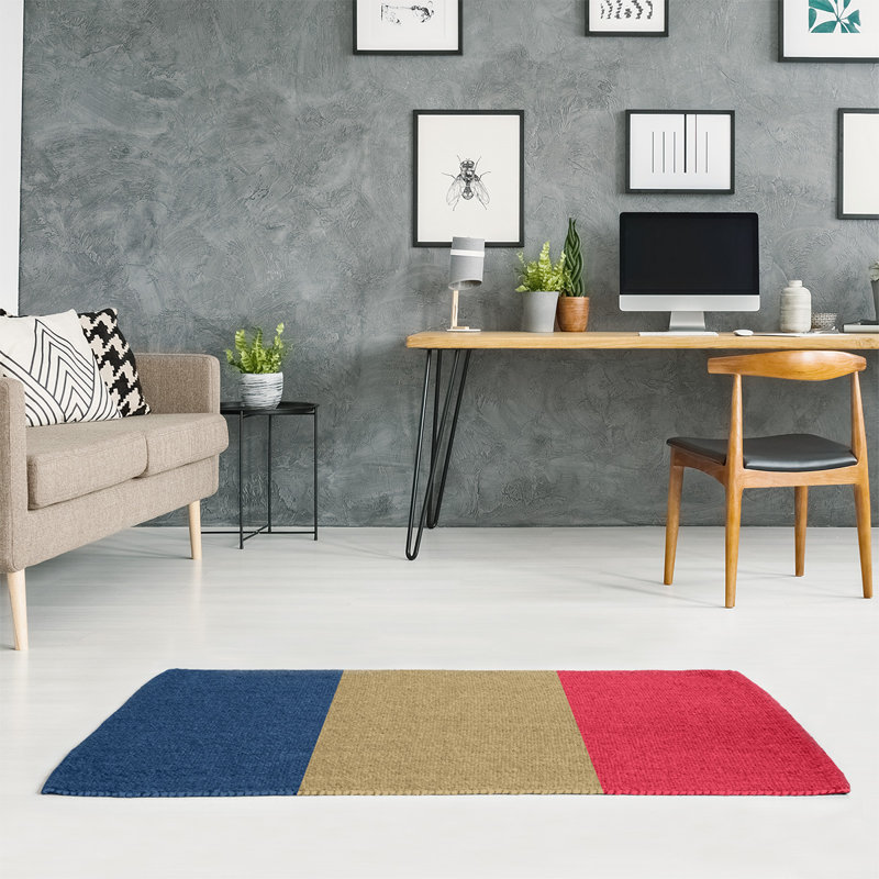 Tapis bleu marine/doré/rouge rayé, Rectangle 4 pi x 6 pi