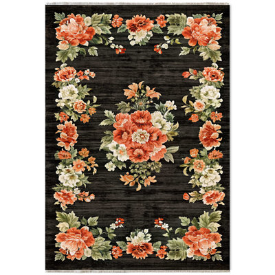 Vintage Look Eilette Colorful Floral Cotton Chenille Area Rug