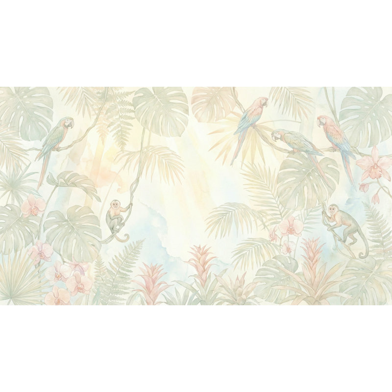 Papier peint tropical, aquarelle, décoration de feuillage de jungle amovible, 100 po x 96 po, Peler et coller