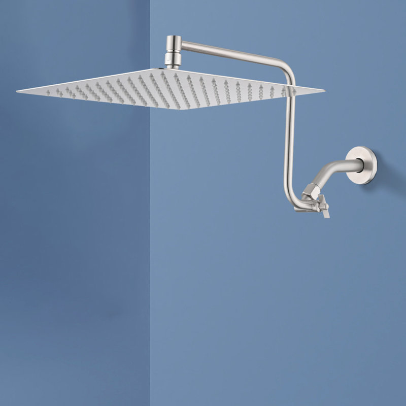 Pomme de douche à haute pression à bras réglable 12 po, pomme de douche à pluie fixe, Nickel brossé