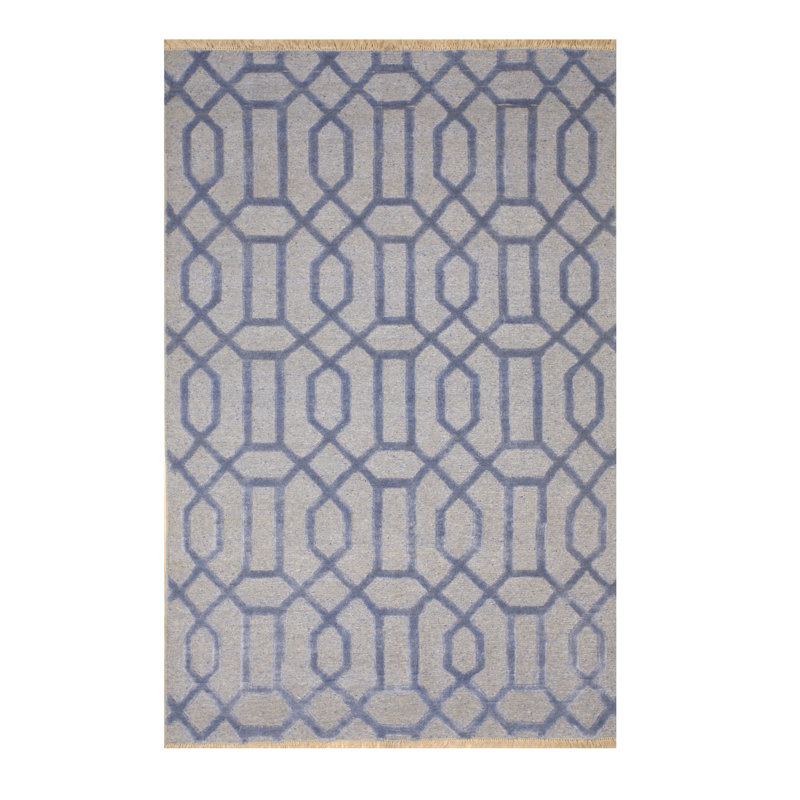 Tapis bleu en laine et viscose Barnes, Rectangle 6 pi x 9 pi