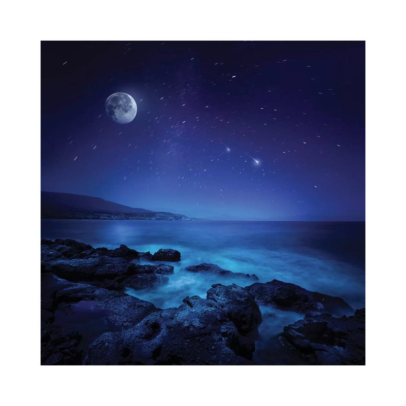 Rocks Seaside Against Rising Moon And Starry Field, Crete, Greece by Evgeny Kuklev - Wrapped Canvas Print