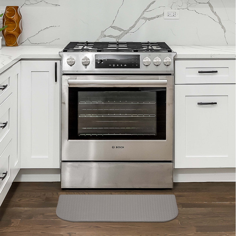 Gray 48" PVC Basketweave Anti-Fatigue Kitchen Mat