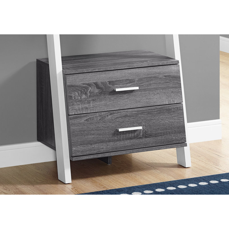 Bibliothèque, bibliothèque, étagère, échelle, 4 niveaux, H 69 po, bureau, chambre à coucher, stratifié gris et blanc, contemporain, moderne