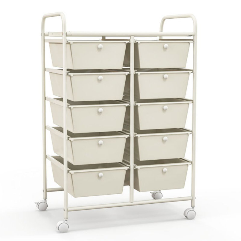 White 10-Drawer Rolling Storage Cart with Metal Frame