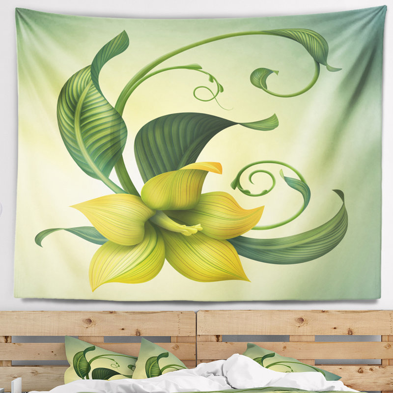 Tapisserie fleur floral jaune floral, H 68 po x l 80 po