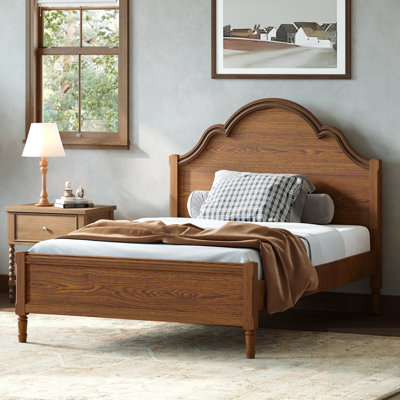 Solid Wood Platform Bed With Elegant Arch-Top Headboard And Footboard, Durable And Stylish
