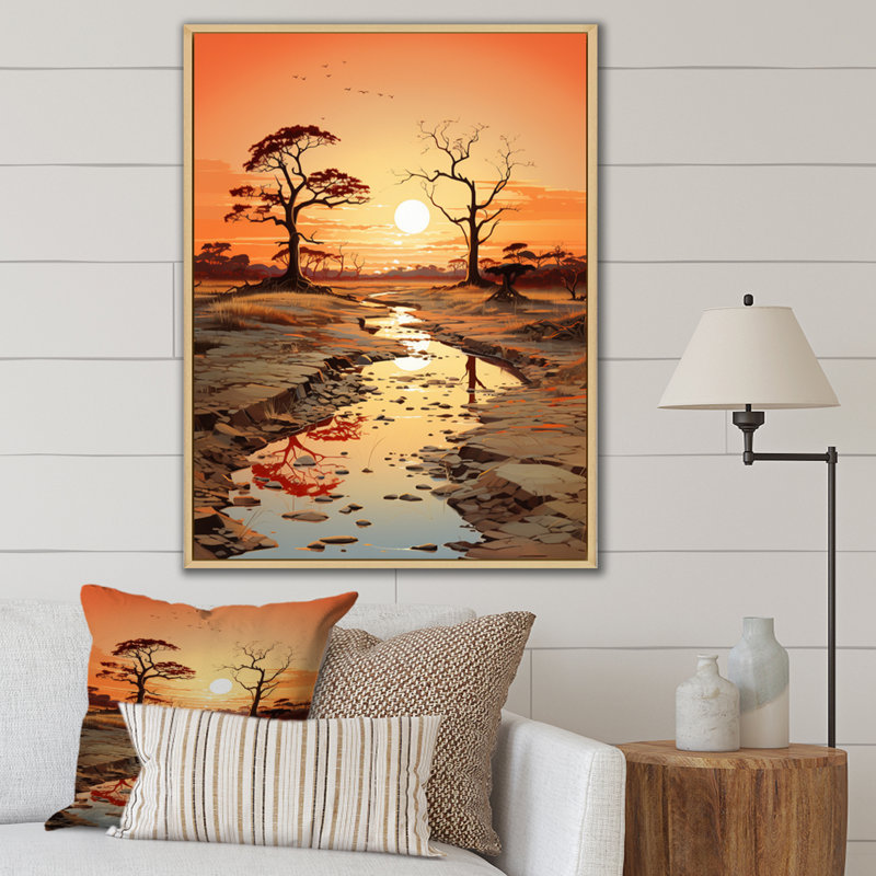 Orange, beige, vallée d'Afrique sur toile, H 40 po x l 30 po x P 1,5 po, Cadre naturel flottant
