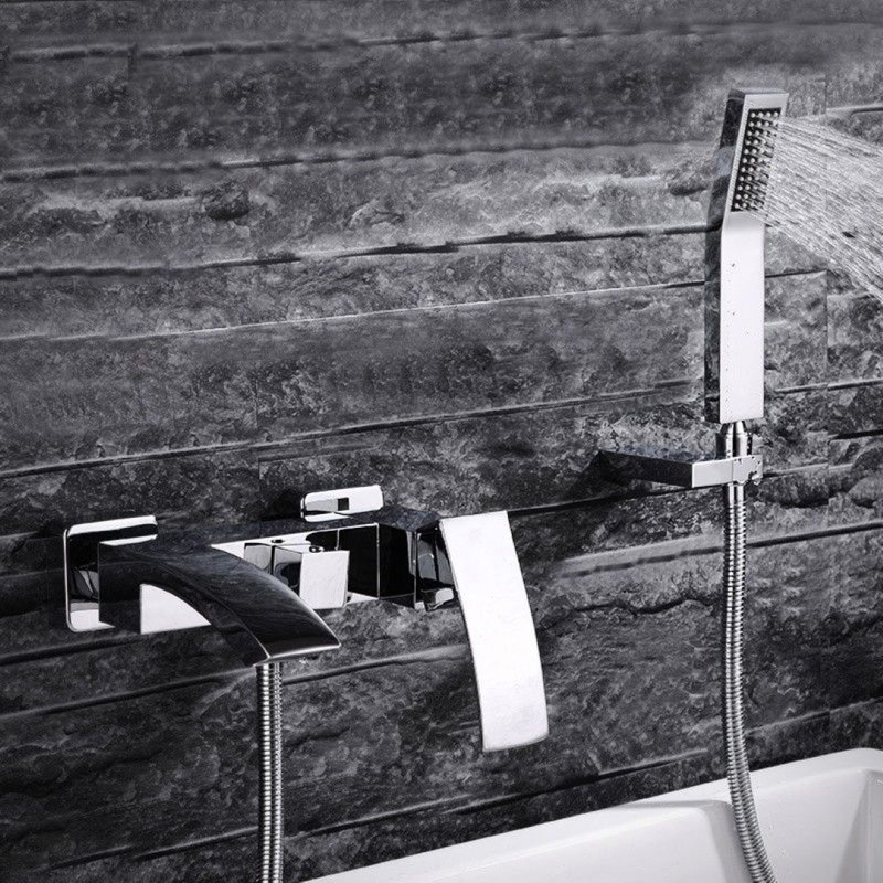 Robinet pour salle de bain à poignée double en nickel brossé avec courbes élégantes