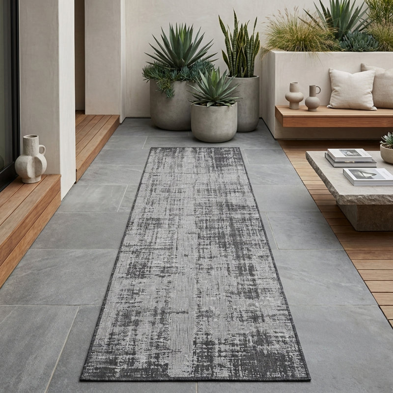 Tapis intérieur gris anthracite abstrait L chariot, Tapis de couloir 2 pi 2 po x 7 pi 6 po