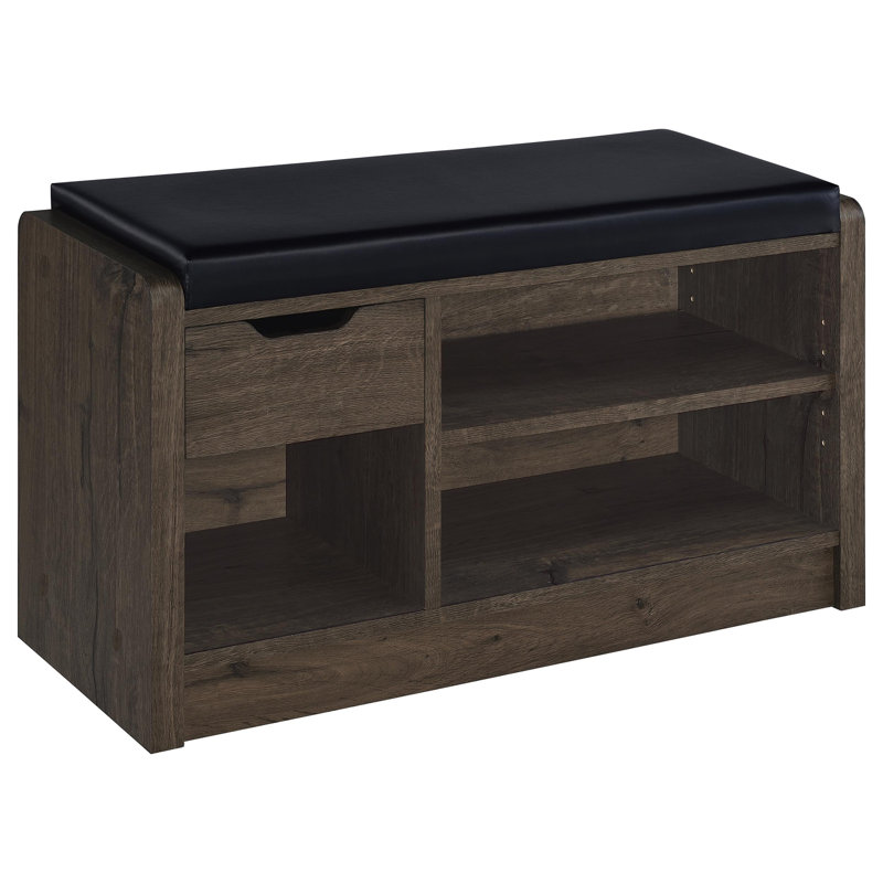 Smoked Oak Open Shelf Storage Bench, Oak