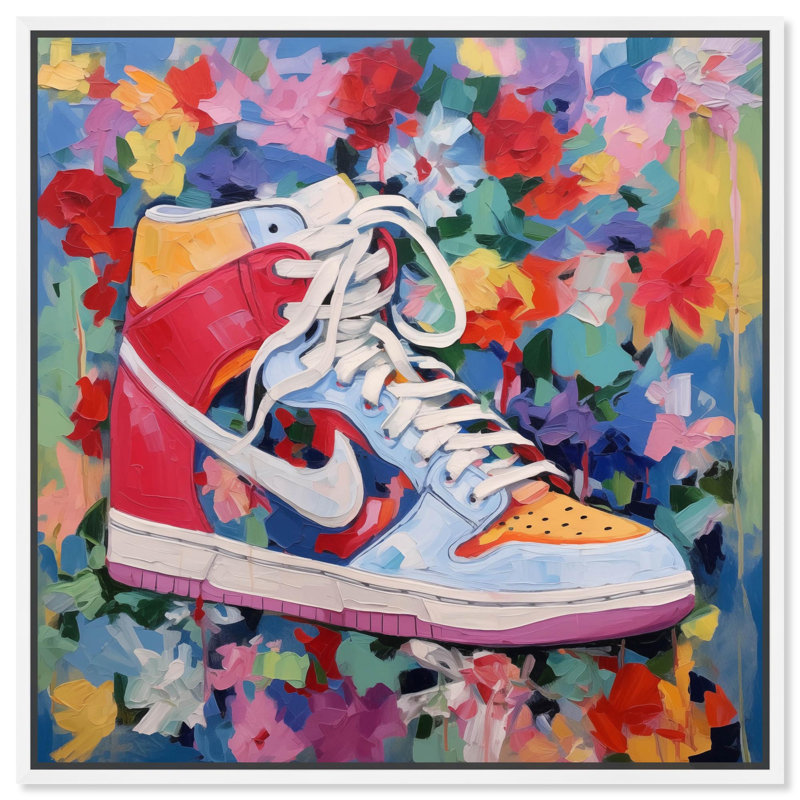 «Whimsical Sneaker», toile par Sneaker , H 17 po x l 17 po, Blanc, Cadre flottant