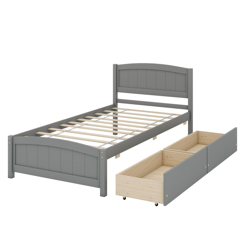 Platform Bed With Two Drawers, Gray
