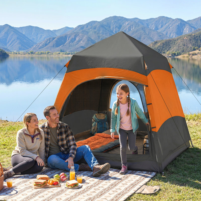 4 Person Tent, Orange/Dark Grey