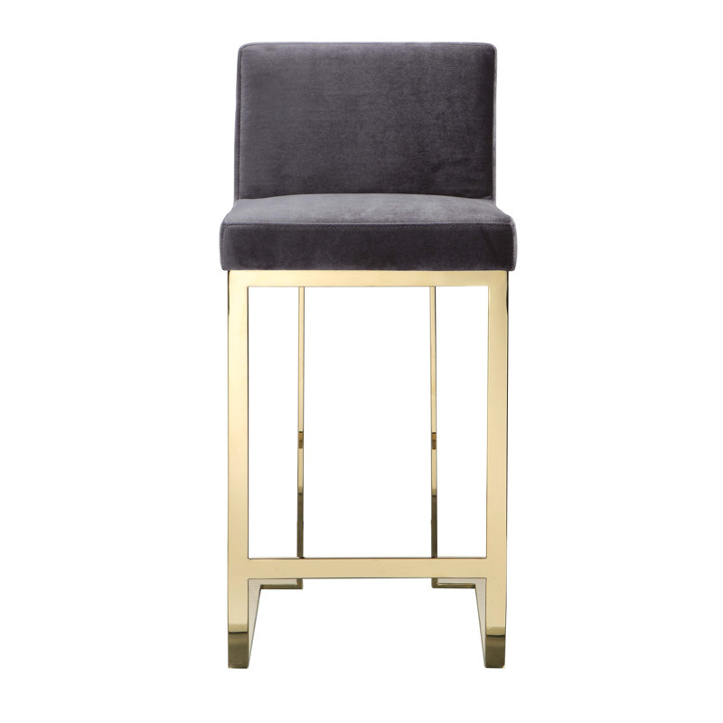      Tabouret de comptoir en velours Pangea Home Dexter, Or, Gris, Tabouret de comptoir (assise de 26 po de hauteur)