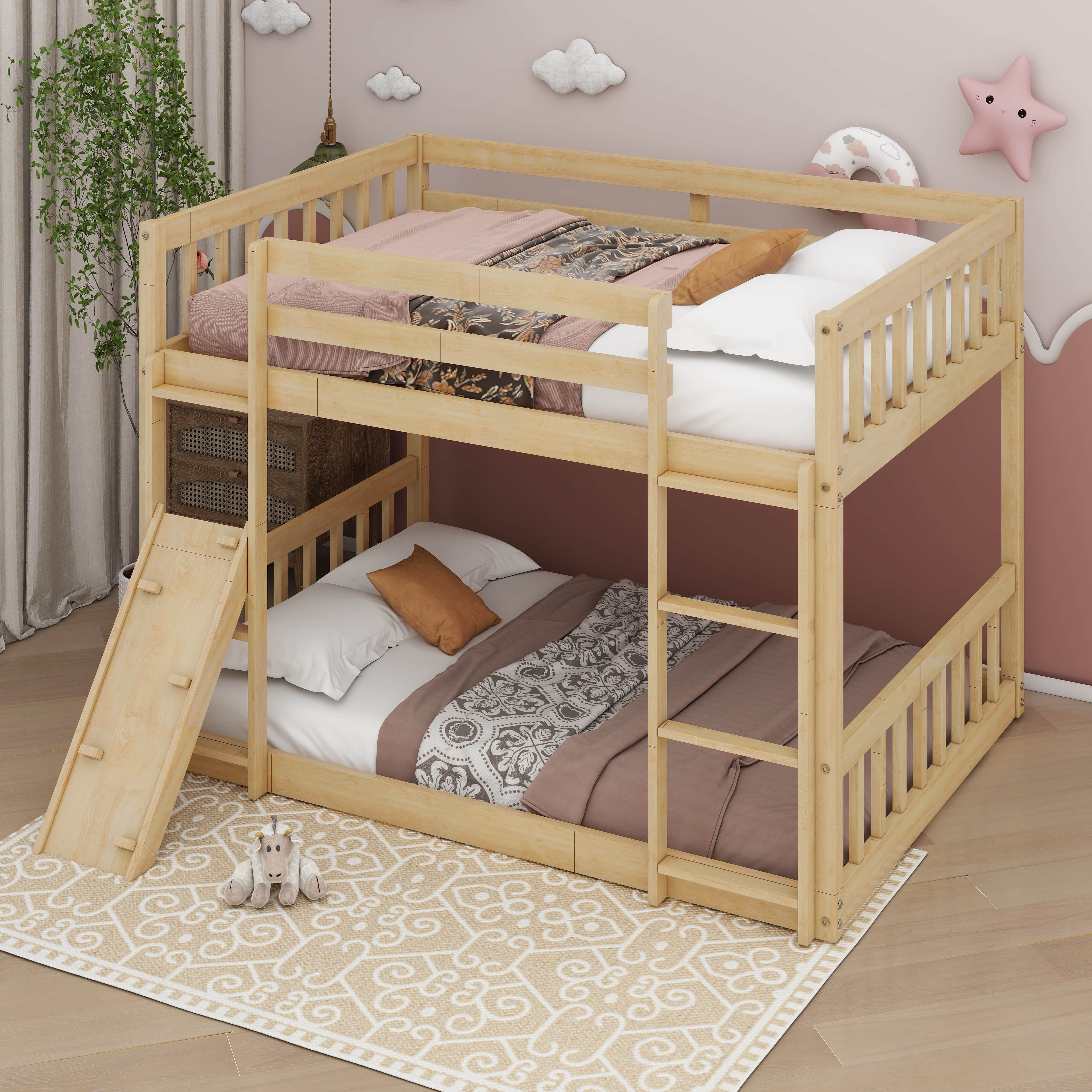 Harriet Bee Twin Over Twin Floor Bunk Bed With Climbing Ramp - Wayfair ...