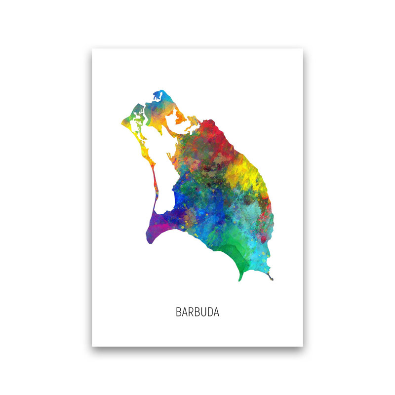Barbuda Watercolour Map by Michael Tompsett - Print, Unframed, 30cm H x 21cm W x 1cm D