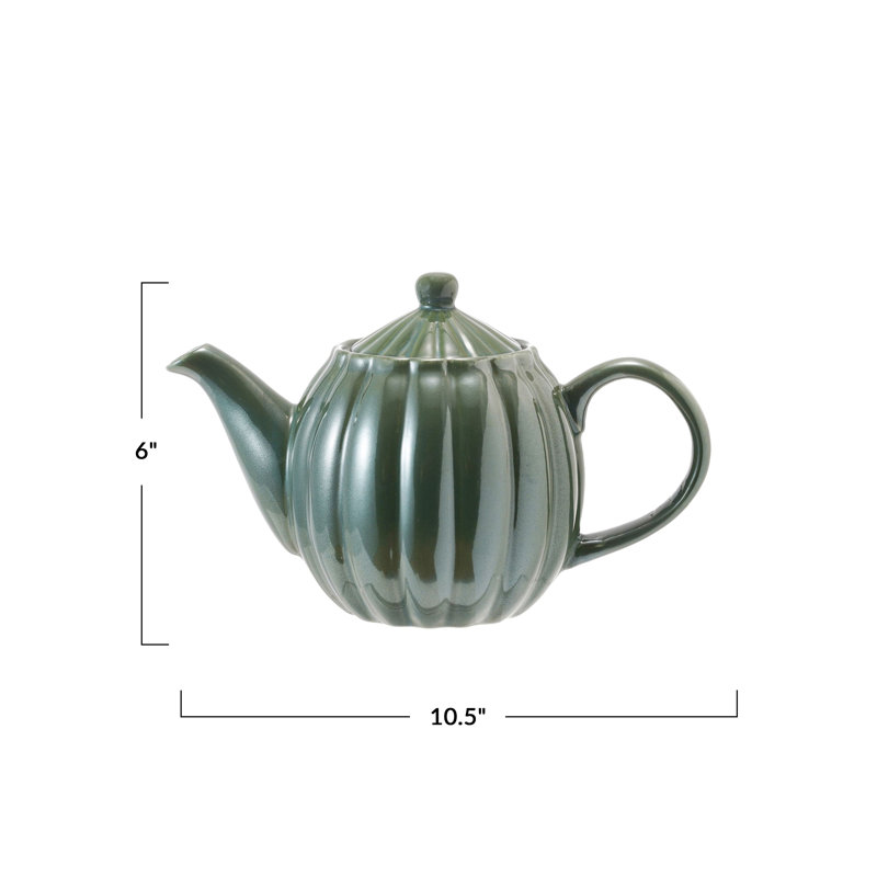 Théières en grès côtelé avec glacis réactif, Vert
