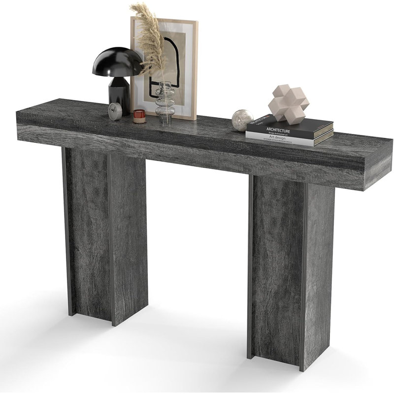 54" Narrow Console Table Sofa Table with Back Hidden Storage, Gray Wood