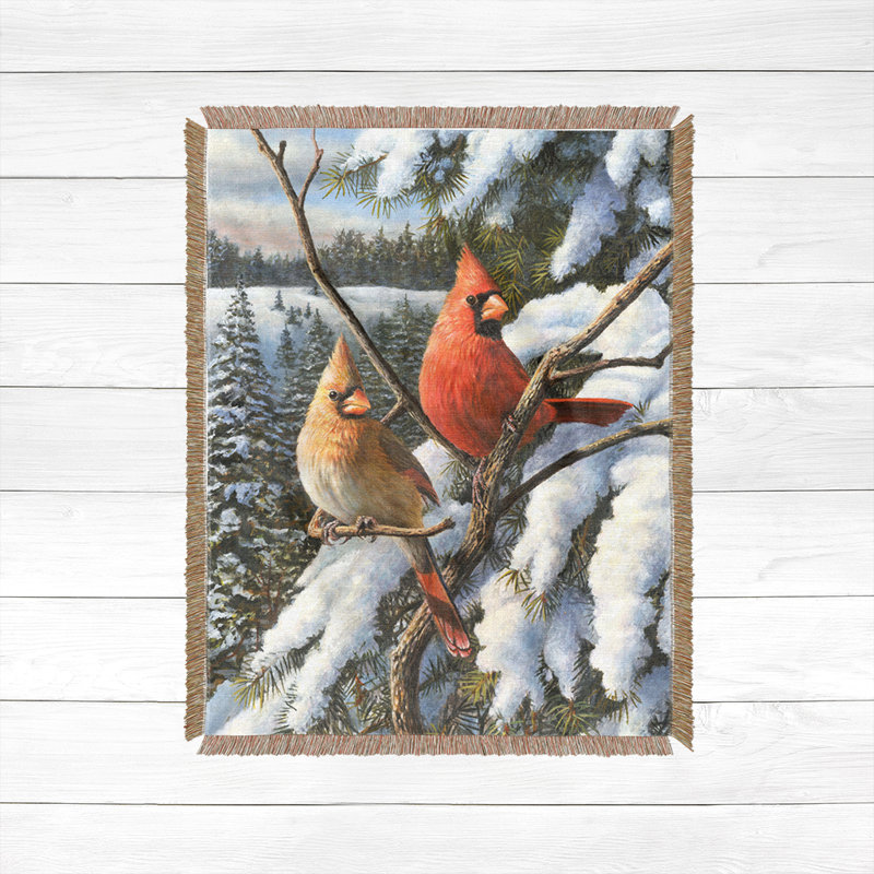 Jeté tissé Black Bear Family, 60 po x 80 po, Cardinal en hiver