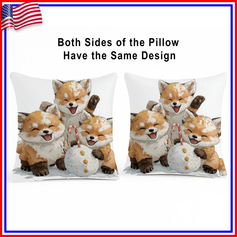 Cute Fox Trio Double Sided Throw Pillows, 14 x 14 inches