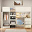 Lit mezzanine avec garde-robe intégré, bureau, tablettes de rangement et tiroirs-616284962