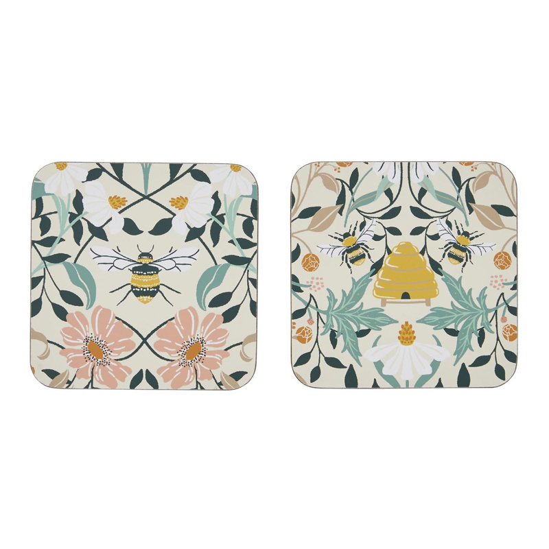 Bee Bloom Square 4 Piece Coaster Set
