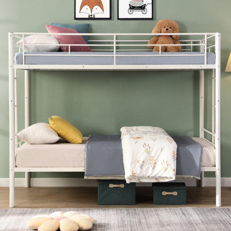 Lit superposé en métal blanc - choix de chambre à coucher moderne, configuration simple de lit simple peu encombrant, structure en acier promettant durabilité et stabilité, zone silencieuse, capacité de charge élevée, escalier sécuritaire