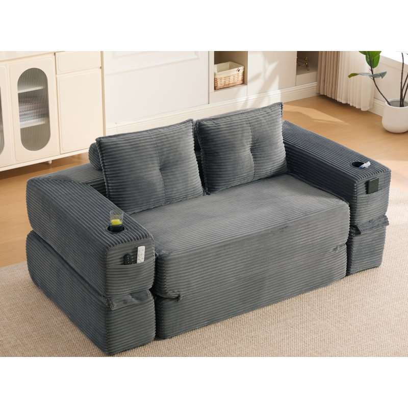 70.8'' Corduroy Sleeper Sofa, Velours côtelé gris