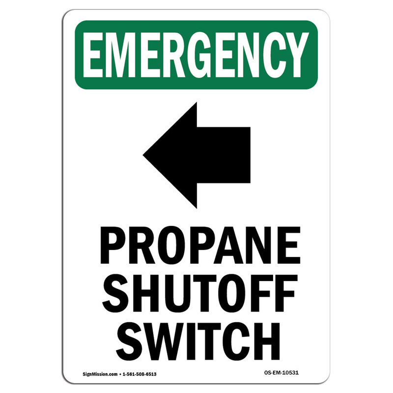 Plaque d'interrupteur d'arrêt au propane, H 18 po x l 12 po x P 0,1 po
