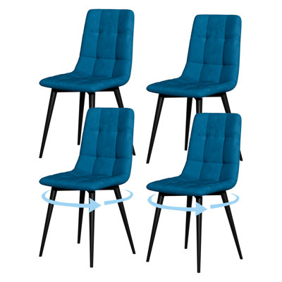 Swivel Velvet Dining Chairs Set Of 4, Modern Fabric Upholstered Dining Room Kitchen Chair 4pcs Velvet Kitchen Chairs, Mid Century Dinning Dinner Chairs For Living Room,bedroom, Office (blue & Rotatable)