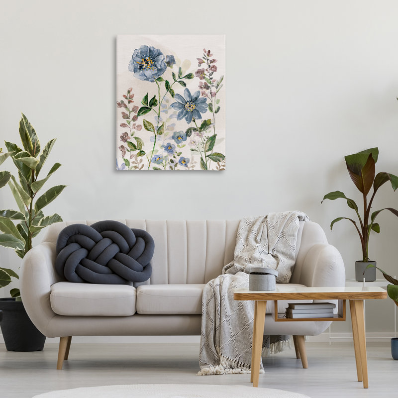 "Blush Blue Garden Flowers", art mural par Sally Swatland, H 40 po x l 30 po