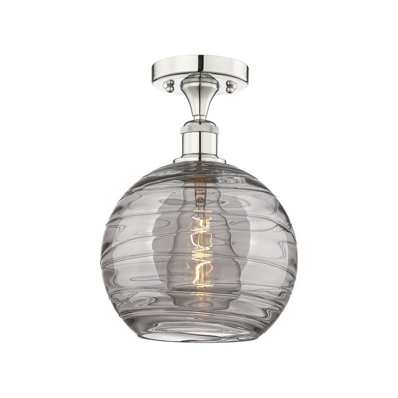 Plafonnier semi-encastré 1 lumière, Nickel poli, H 11,75 po x l 10 po x P 10 po
