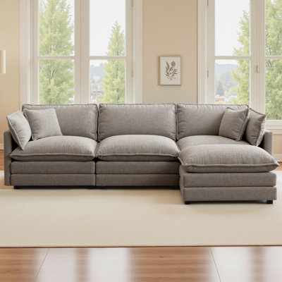 Shamill Chenille Cloud Sofa Couch with Ottoman – Plush 2-Layer Cushions 
