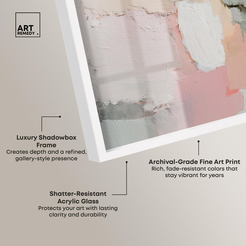 «Faded Fresco Shadowbox», art mural abstrait par Art Remedy, cadre blanc, 25 x 17, H 17 po x l 25 po, Cadre blanc