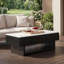 Table basse à plateau relevable rectangulaire de 46,5 po avec tiroir et rangement caché, table cannelée moderne avec plateau en marbre blanc et bandes en bois massif, table centrale multifonctionnelle pour les petits espaces, salon